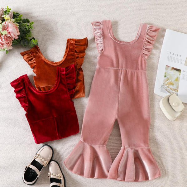 Western-style Little Girls Solid Color Overalls Jumpsuit Wholesale Baby Clothes