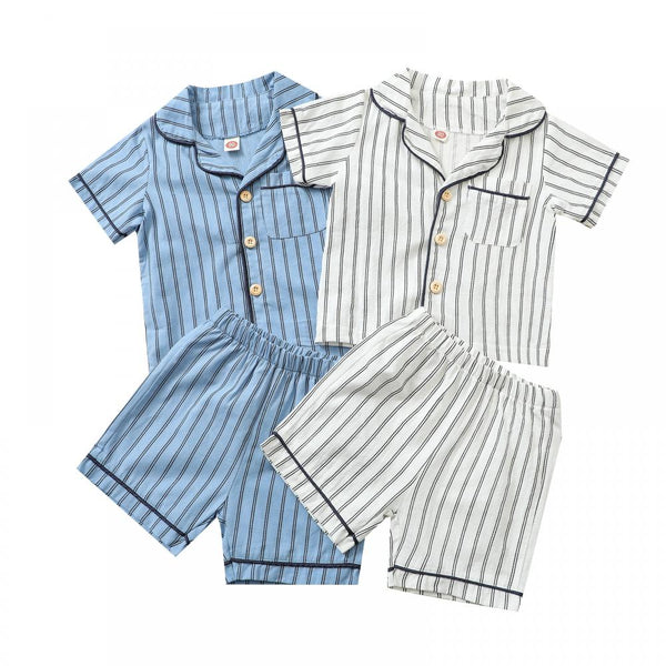Children's Pajamas Loungewear Boys SummerThin Section Short-sleeved Cotton And Comfortable Striped  Set Children Clothing Vendors
