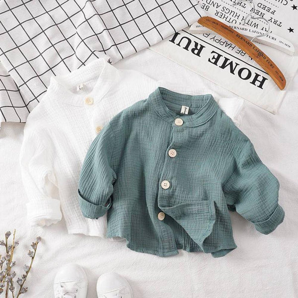 Spring and Autumn Children's Cotton Linen Collar Shirts Boys and Girls Long Sleeve Shirts Wholesale Kids Clothes