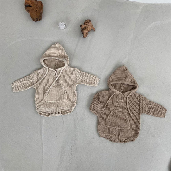 Autumn Winter Baby Boy and Girl Cotton Hooded Knitted Romper Wholesale Baby Clothes