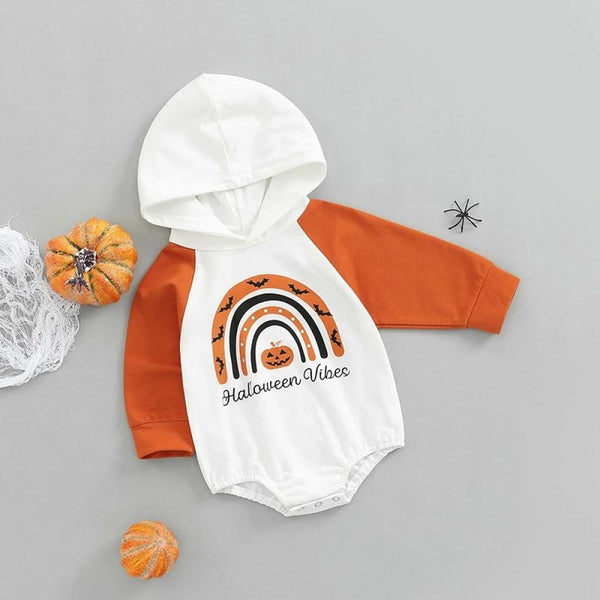 Autumn Kids Romper Infant Rainbow Letter Print Colorblock Hoodie Wholesale Baby Clothes