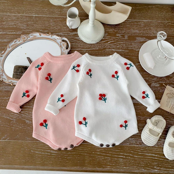 Baby Cherry Long Sleeve Knit Jumpsuit Wholesale Baby Clothes
