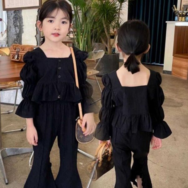 Toddler Girls Spring Autumn Black Top and Flared Pants Set Baby Girl Wholesale