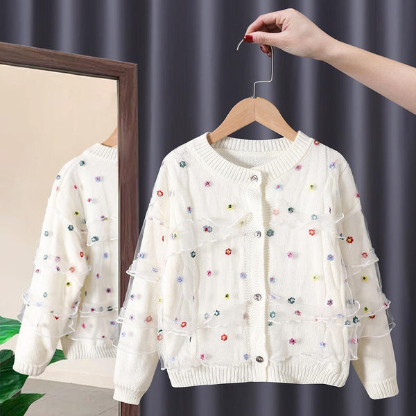 Toddler Girls Autumn Knitwear Western Style Sweater Cardigan Mesh Top Wholesale Girls Clothes