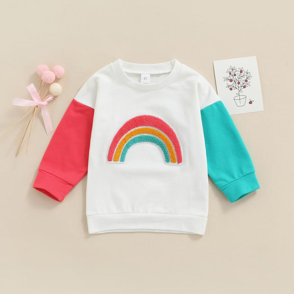 Children's Contrast Panel Long Sleeve T-Shirt Rainbow Top Wholesale Kids Clothes