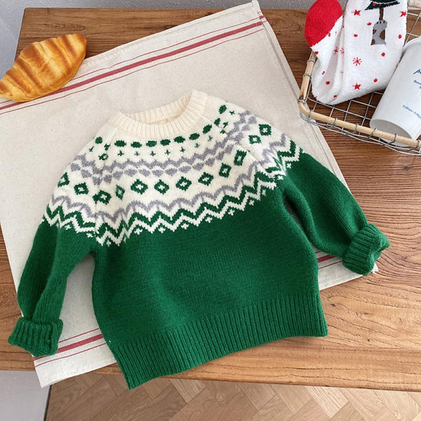 Children's Red Sweater Fall/Winter Girls Happy New Year Clothes Baby Christmas Knitted Shirt Wholesale