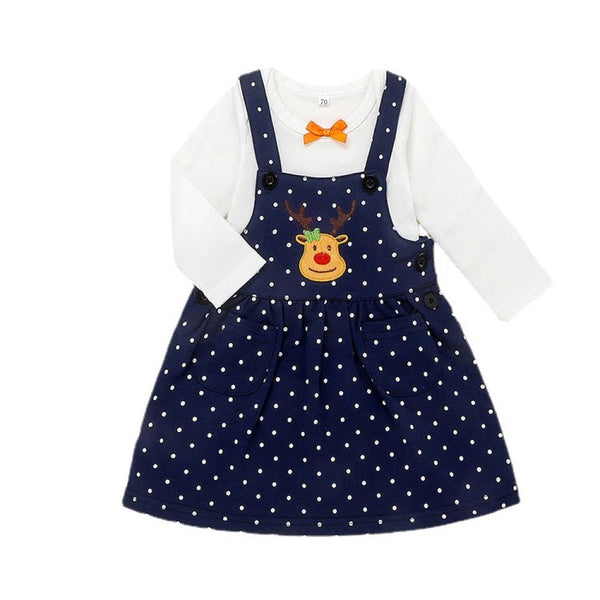 Girls Baby Elk Dot Strap Skirt Christmas Set Wholesale Baby Clothes