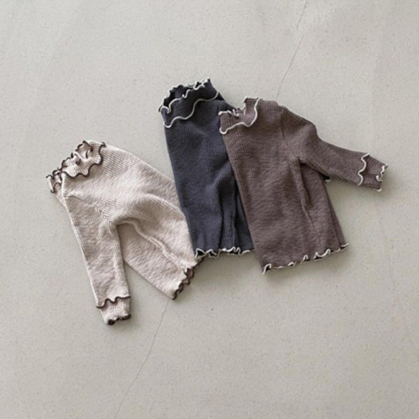 Baby Girl Autumn and Winter Solid Color Cotton Bottoming Shirt With Fungus Edge T-shirt Wholesale Baby Clothes