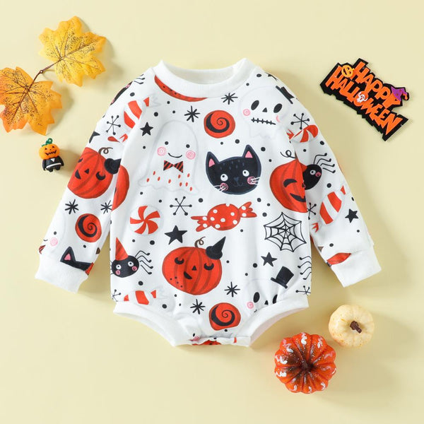 Halloween Kids Pumpkin Print Infant Triangle Romper Baby Boutique Clothes In Bulk