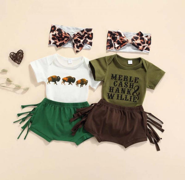 Summer Boys And Girls Rompers Fringed Shorts Hairband Set Baby Wholesale Children Clothing