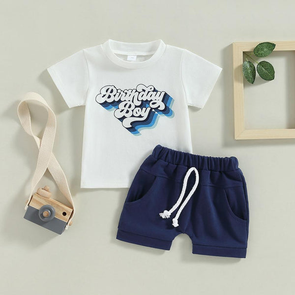 Summer Letter Short-sleeved T-shirt Top Shorts Set Wholesale Boys Clothes