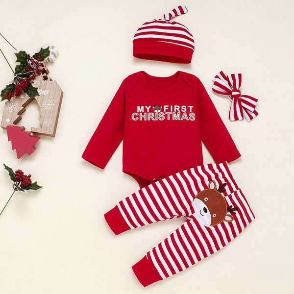Christmas Long Sleeve Print Jumpsuit Romper + Stripe Suit  Wholesale Baby Boys Clothes