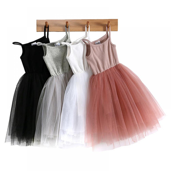 New Girls' Suspenders Dress Children's Rib Stitching Mesh Skirt Princess Skirt Pontoon Dress Wholesale Girls Dresses
