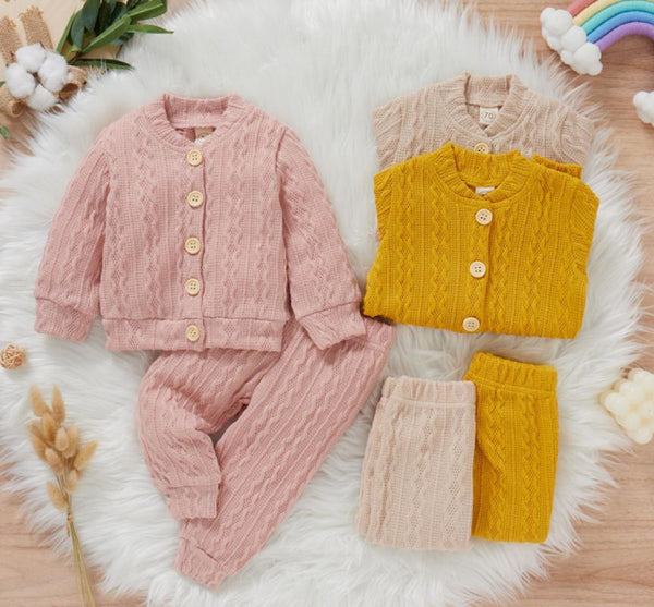 Girls' Autumn and Winter Cotton Knitted Cardigan Two-piece Set Wholesale Girls Clothes