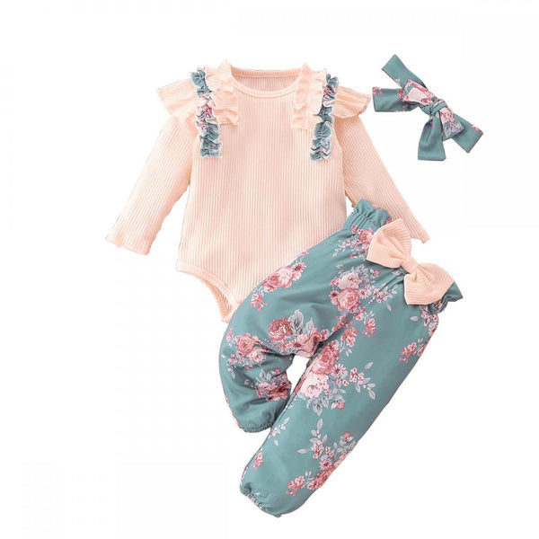 Baby Girls Spring Autumn Top and Floral Pants Set Wholesale Clothing Baby