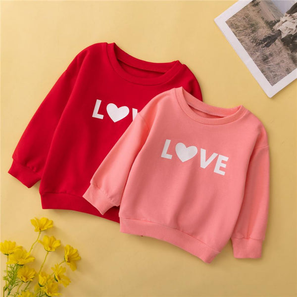 Spring New Children's Valentine's Day Girls LOVE Printed Pullover Wholesale Clothes