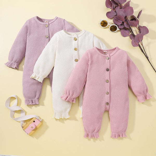 Autumn and Winter Baby Girl Waffle Cotton Thermal Jumpsuit Wholesale Baby Clothes