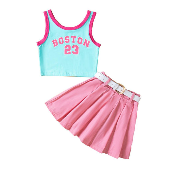 Summer Girls Fashion Sleeveless Top + Gauze Skirt Suit Wholesale Little Girl Boutique Clothing