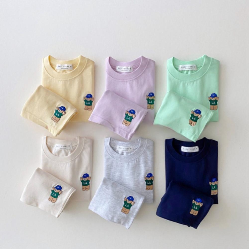 Summer Boys And Girls Bear Embroidered T-shirt + Shorts Two-piece Set Baby Wholesale Clothing