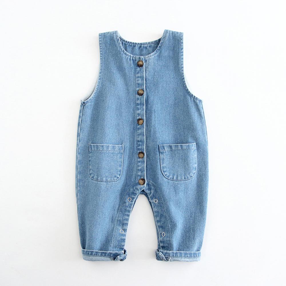 Neutrals Newborn Baby Boys Denim Romper Solid Blue Soft Jean Sleeveless Coveralls Baby Wholesales