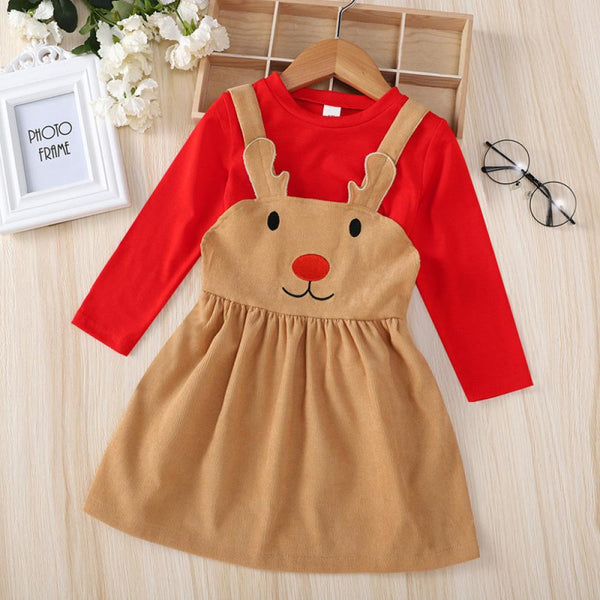 Red Long Sleeve Brown Sling Midi Skirt Suit Wholesale Girls Clothes