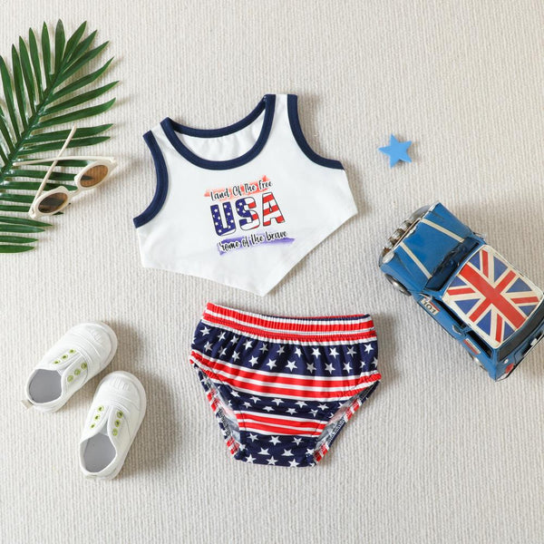 Independence Day Children's Wear Summer Baby American Flag Printed Vest Set Wholesale Baby Clothing