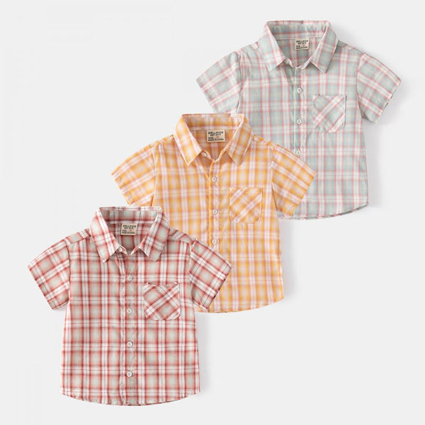 Summer Boy's Lapel Plaid Shirt Wholesale