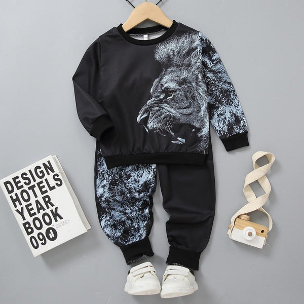 Toddler Boys Spring Autumn Lion Printed Top and Pants Set Wholesale Boys Clothing