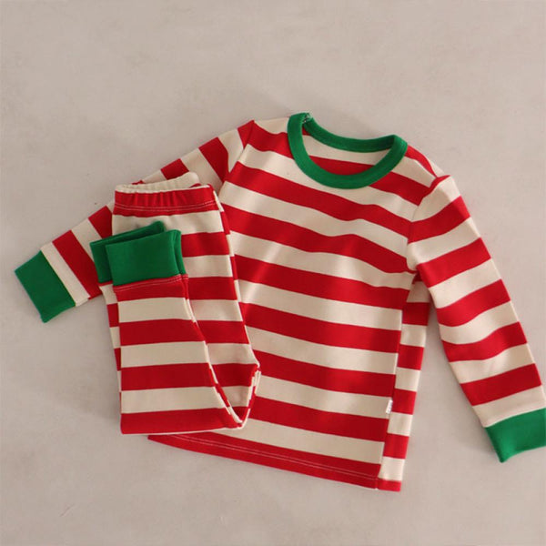 Baby Children's Clothing Christmas Atmosphere Red Green Stripe Home Clothing Set Baby Clothes Wholesale