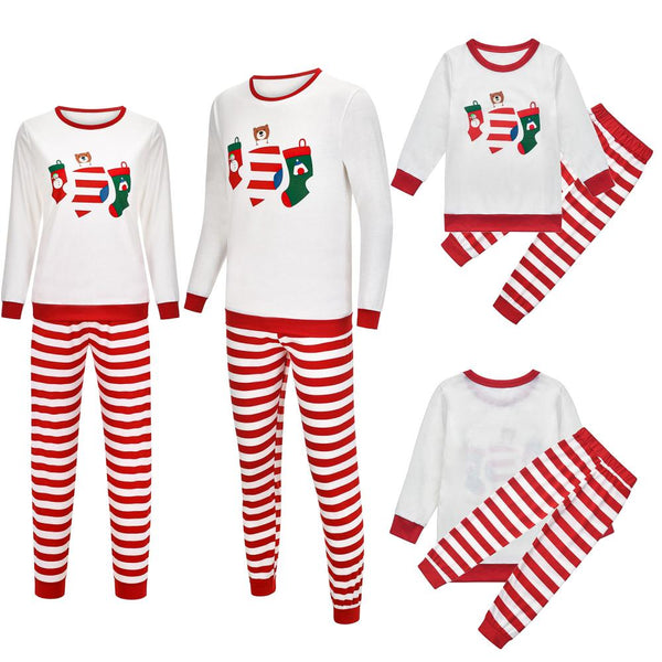 Autumn and Winter Parent-child Suit Christmas Socks Bear Print Pajamas Mommy And Me Outfits Wholesale