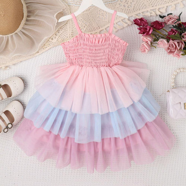 Girls Spring And Summer Suspenders Rainbow Mesh Cute Princess Skirt Wholesale Kids Clothing