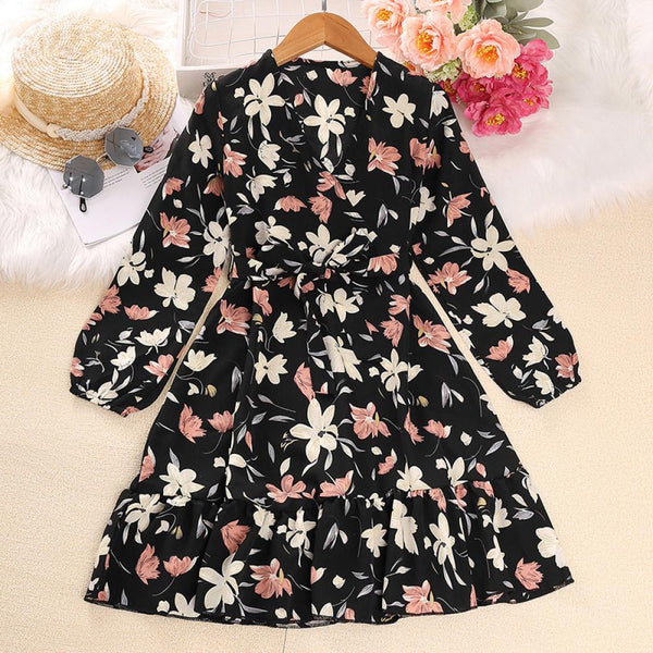 Girls Autumn Long Sleeve Chiffon Print Dress Wholesale Girls Dress