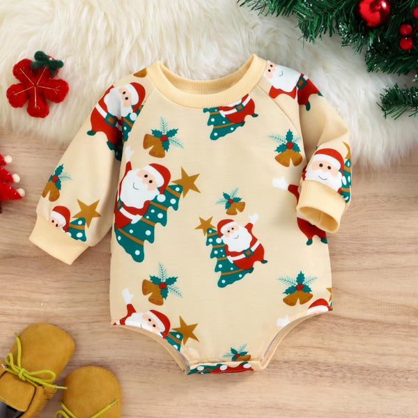 Christmas Santa Print Round Neck Romper Baby Clothes Wholesale