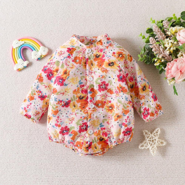 New Baby Girl Cute Flower Print Romper Wholesale Girls Clothes