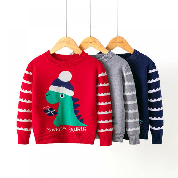 Unisex Autumn/Winter Christmas Dinosaur Cartoon Knit Sweater Wholesale Kids Clothes
