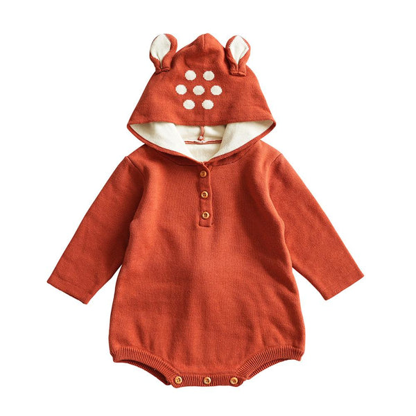 Autumn/Winter Unisex Baby Knit Sweater Hooded Romper Wholesale Baby Clothes