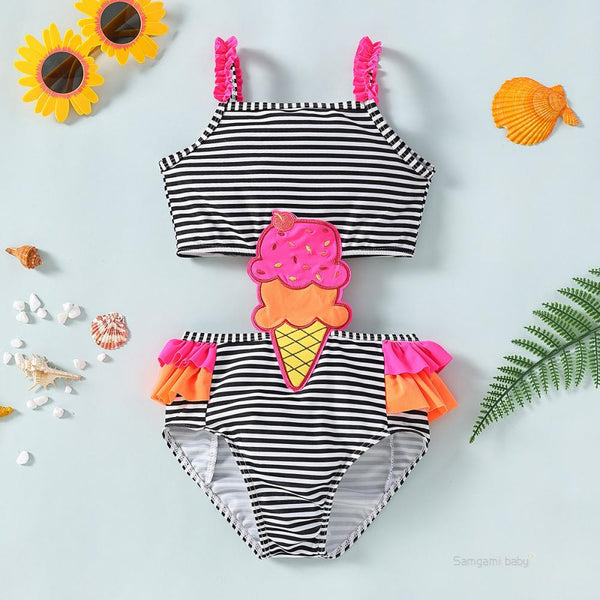 Girls' Swimsuit Summer Sling Sleeveless Striped One-Piece Swimsuit Wholesale