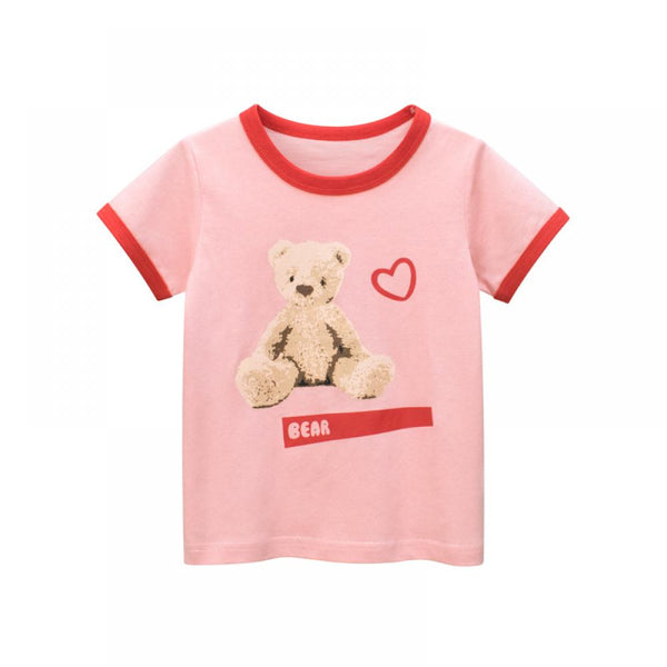 Girls Summer Bear T-shirt 100% Organic Cotton Wholesale Baby Girl Clothes