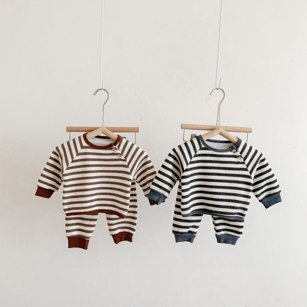 Unisex Baby Winter Waffle Fleece Striped Set Wholesale Baby Children Clothes
