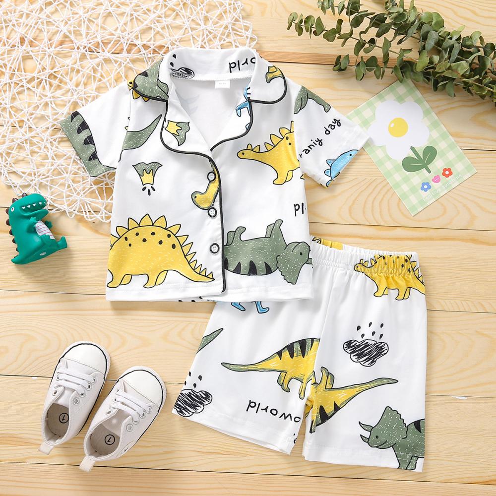 Newborn Baby Boys Summer Cartoon Printed Top and Shorts Sleep Set Pajamas Cheap Boutique Baby Clothing
