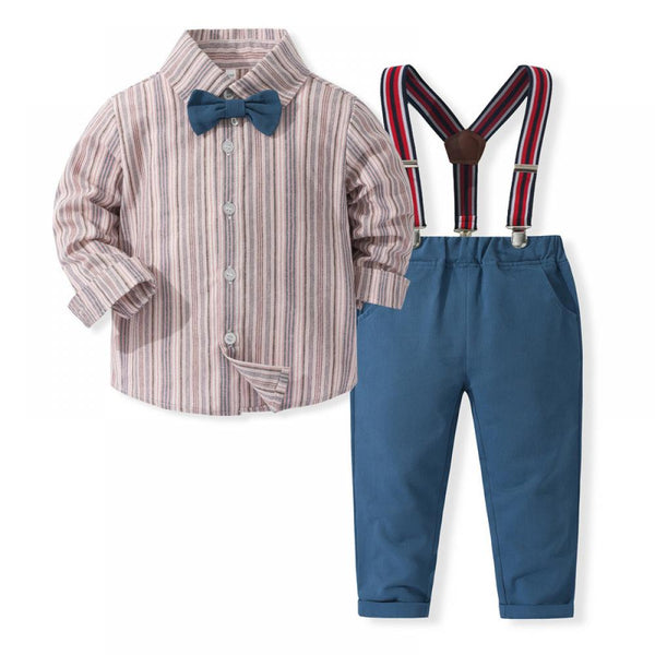 Boys Gentleman Straps Suit Spring New Children's Vertical Stripes Suit Wholesale Boys Clothes