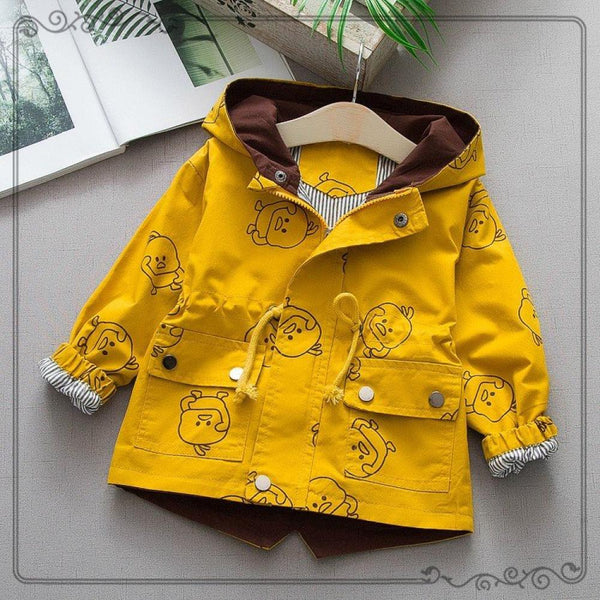 Girls Jacket Cartoon Little Yellow Duck Jacket Trench Coat Wholesale Girl Clothes