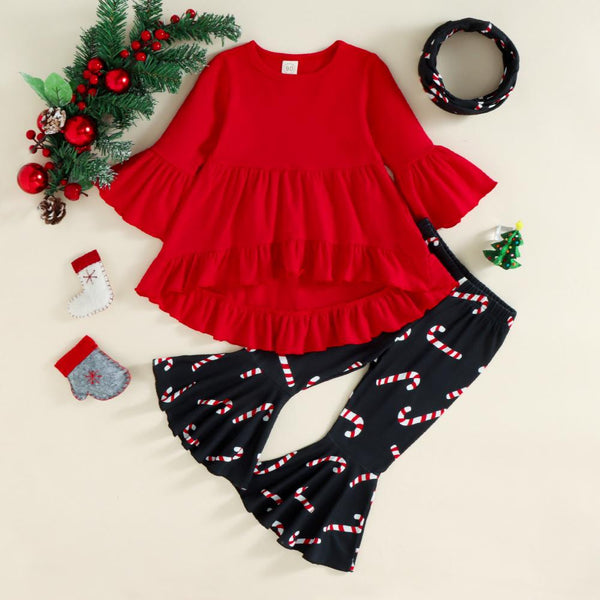 Baby Girls Christmas Autumn/Winter Top + Flared Pants Set Wholesale Girls Clothes
