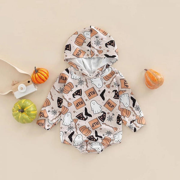 Halloween Autumn Baby Toddler Cartoon Print Hooded Romper Wholesale Baby Clothes