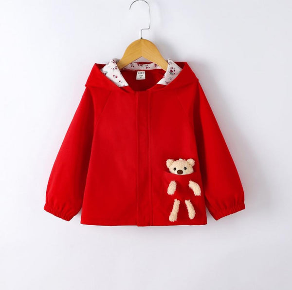 Toddler Girls Cute Bear Solid Color Hooded Jacket Wholesale Girls Clothes