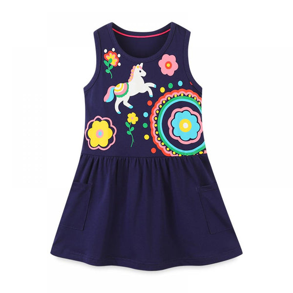 Summer Girl Vest Dress Knitted Cotton Cartoon Printed Princess Skirt Wholesale