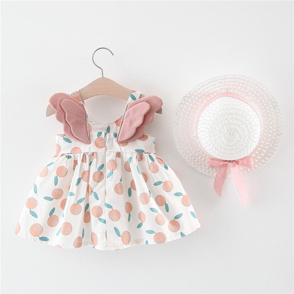 0~3Y Summer New Children's Clothing Behind The Wings Polka Dot Print Jumpsuit Children's Skirt Girls Skirt With Hat Wholesale Baby Clothes Usa