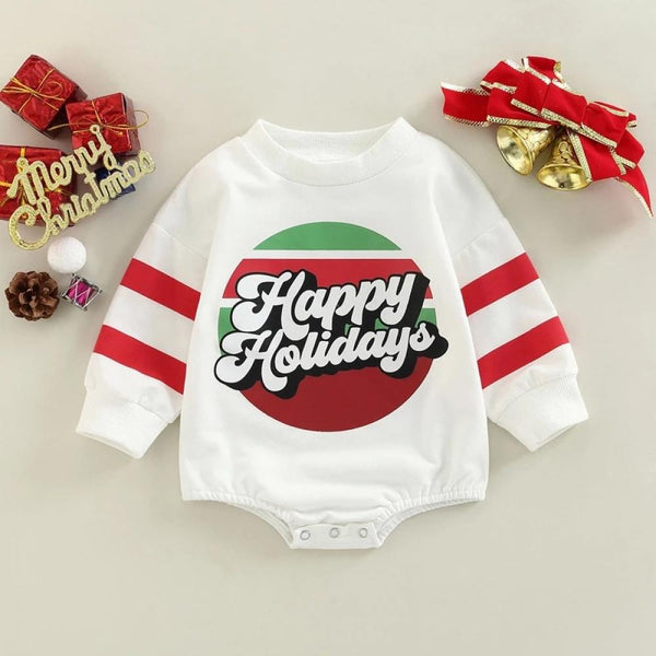 Christmas Baby Letter Print Striped Sleeve Triangle Romper Wholesale Baby Clothes