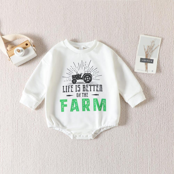 Spring Baby Boy Farm Letter Printing Romper Wholesale Baby Clothes
