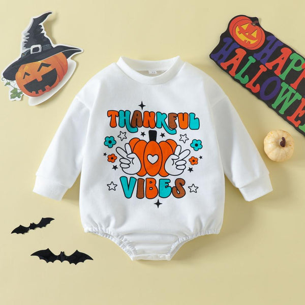 Autumn Toddler Thanksgiving Cartoon Letter Print Romper Wholesale Baby Clothes